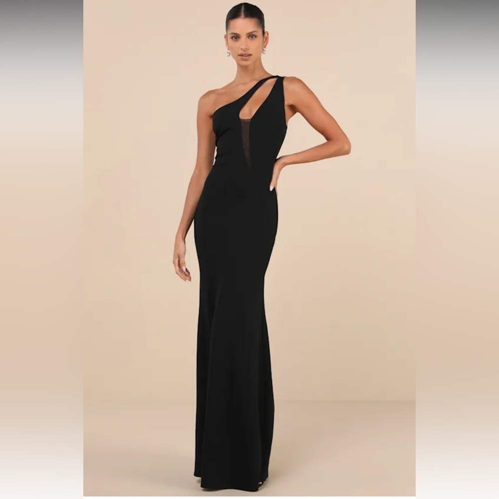NWT LULU’s Mesmerizing Energy Black Cutout One-Shoulder Mermaid Maxi Dress